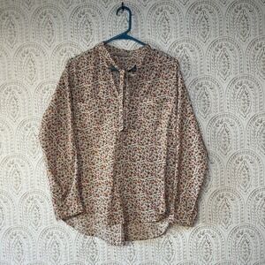 Abercrombie & Fitch Womens Medium Floral Long Sleeve Top‎ V Neck Tie On Neck